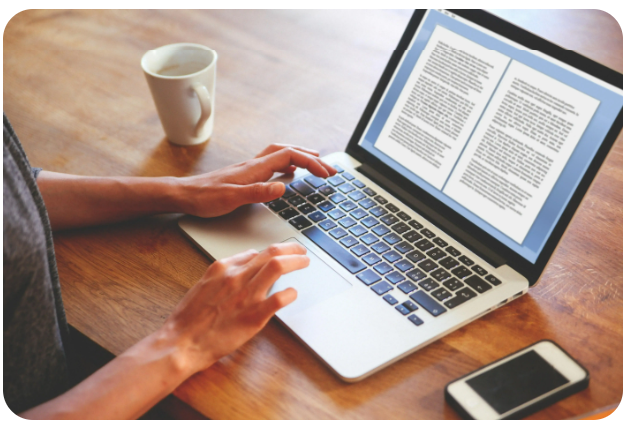Reading an eBook at a writing desk